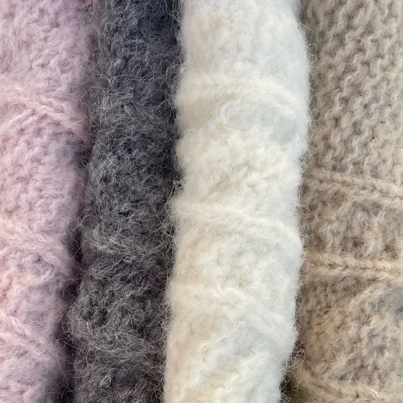 195. Gray Chunky Grey Duster Cardigan Coat Long Cable With Fuzzy Sweater - Picture 7 of 8